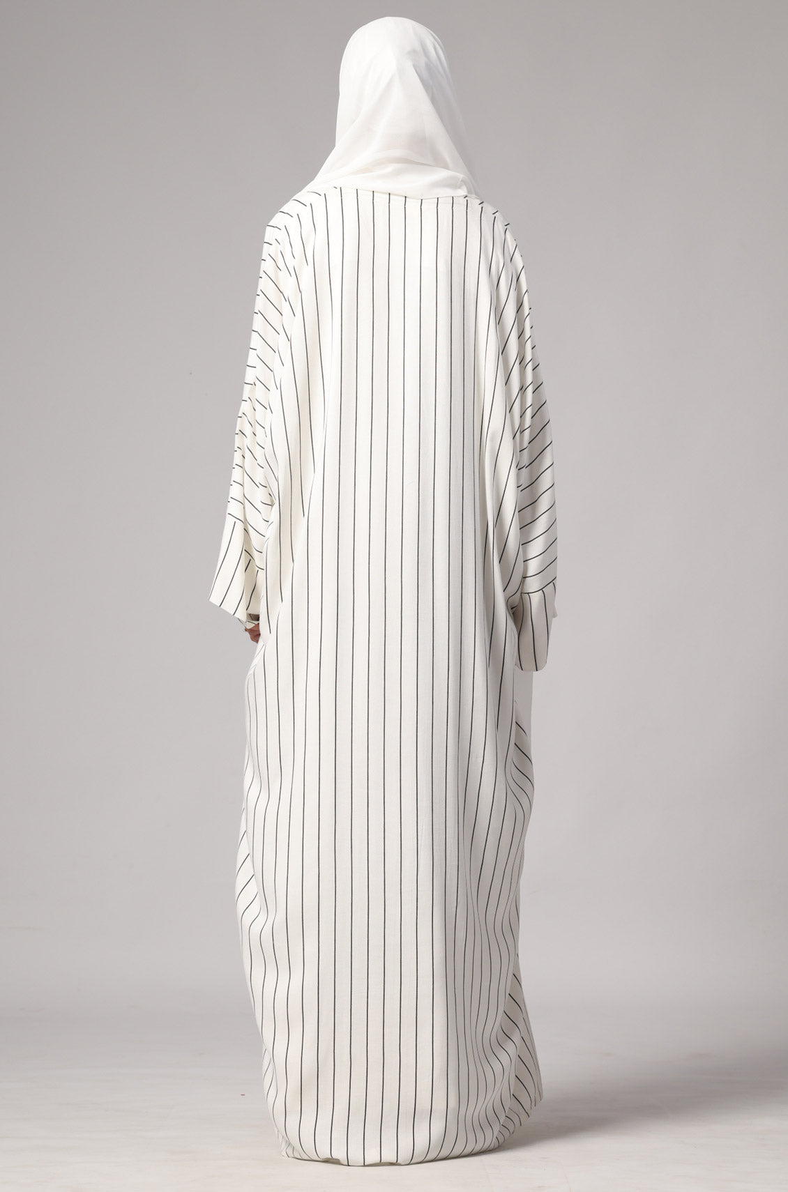 Zoya Striped Abaya- Pearl White