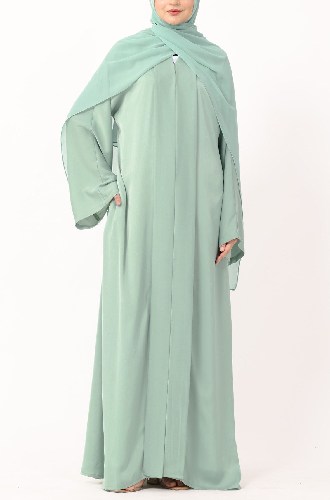 Luxury Pleated Abaya Mint Green