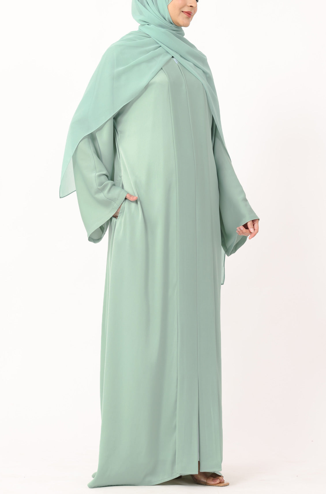Luxury Pleated Abaya Mint Green