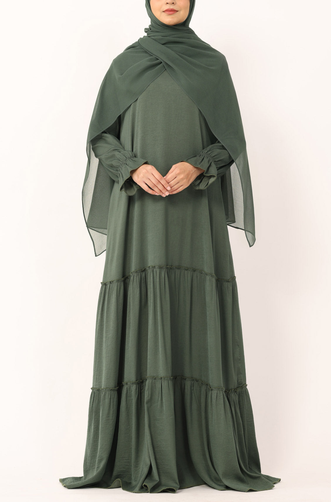 Frill Abaya Dress Moss Green