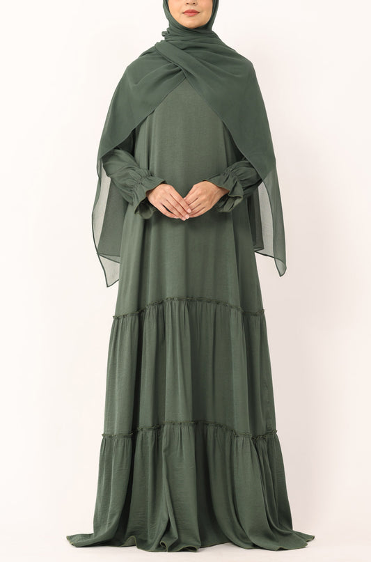 Frill Abaya Dress Moss Green