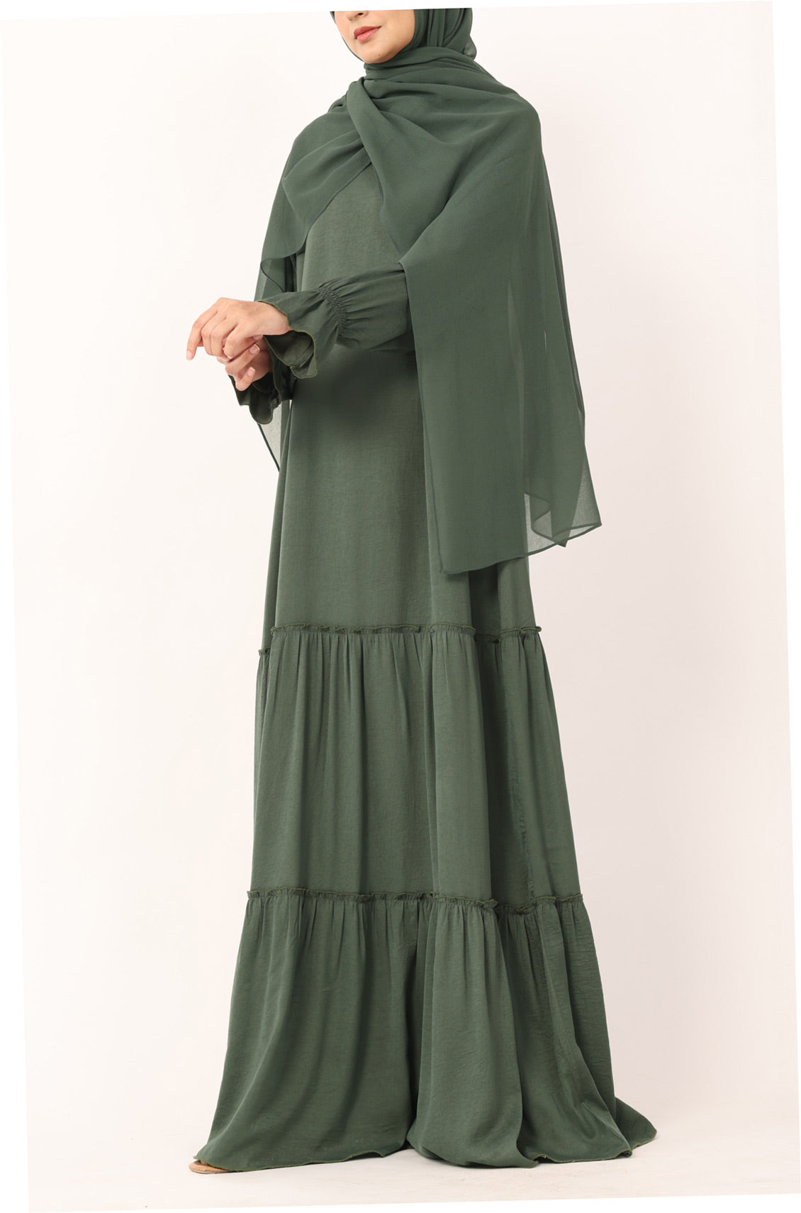 Frill Abaya Dress Moss Green