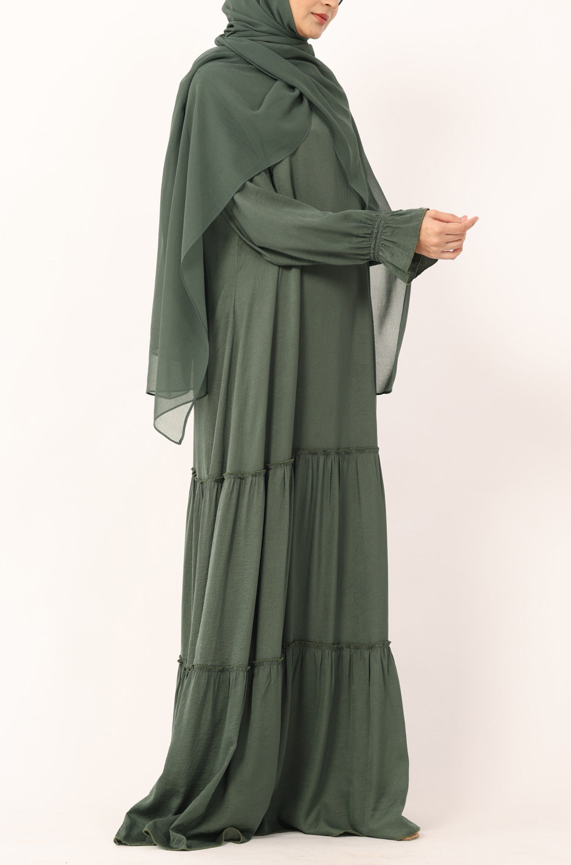 Frill Abaya Dress Moss Green