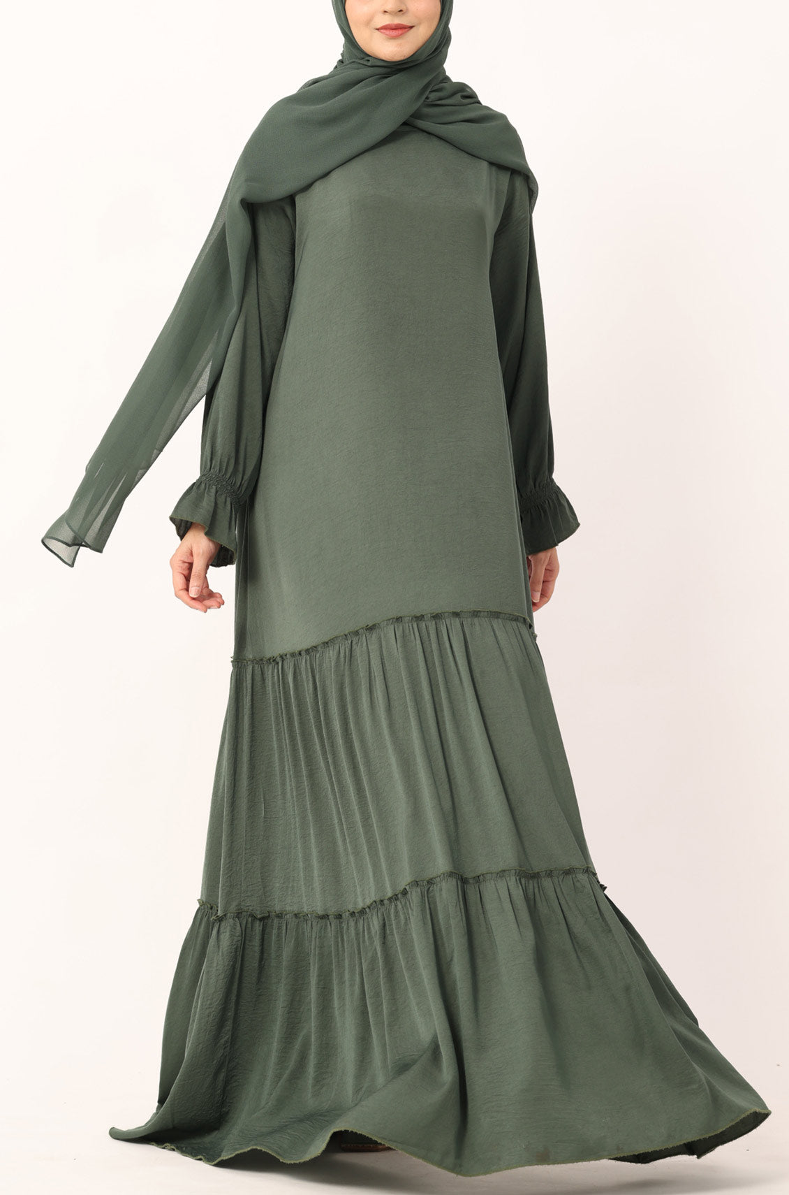 Frill Abaya Dress Moss Green