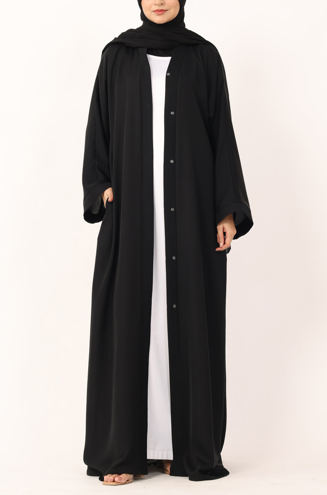 Black Nida Abaya Front Open