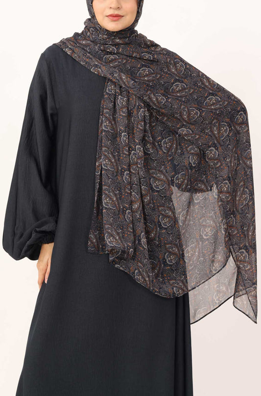 Midnight Paisley Print Chiffon Hijab