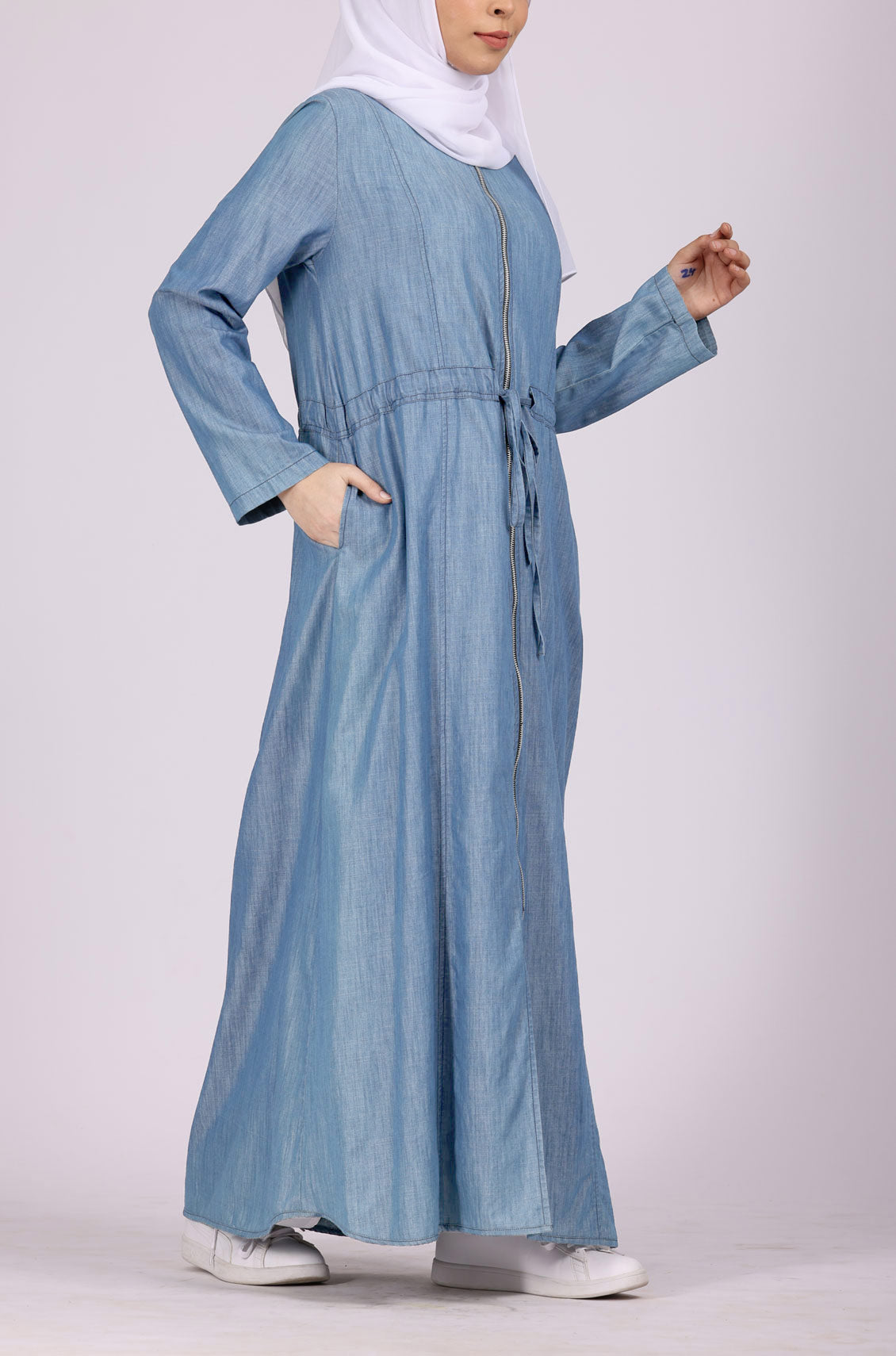 Denim Abaya Dress Ice Blue OnlyModest Denim Abaya Dress Ice Blue OnlyModest