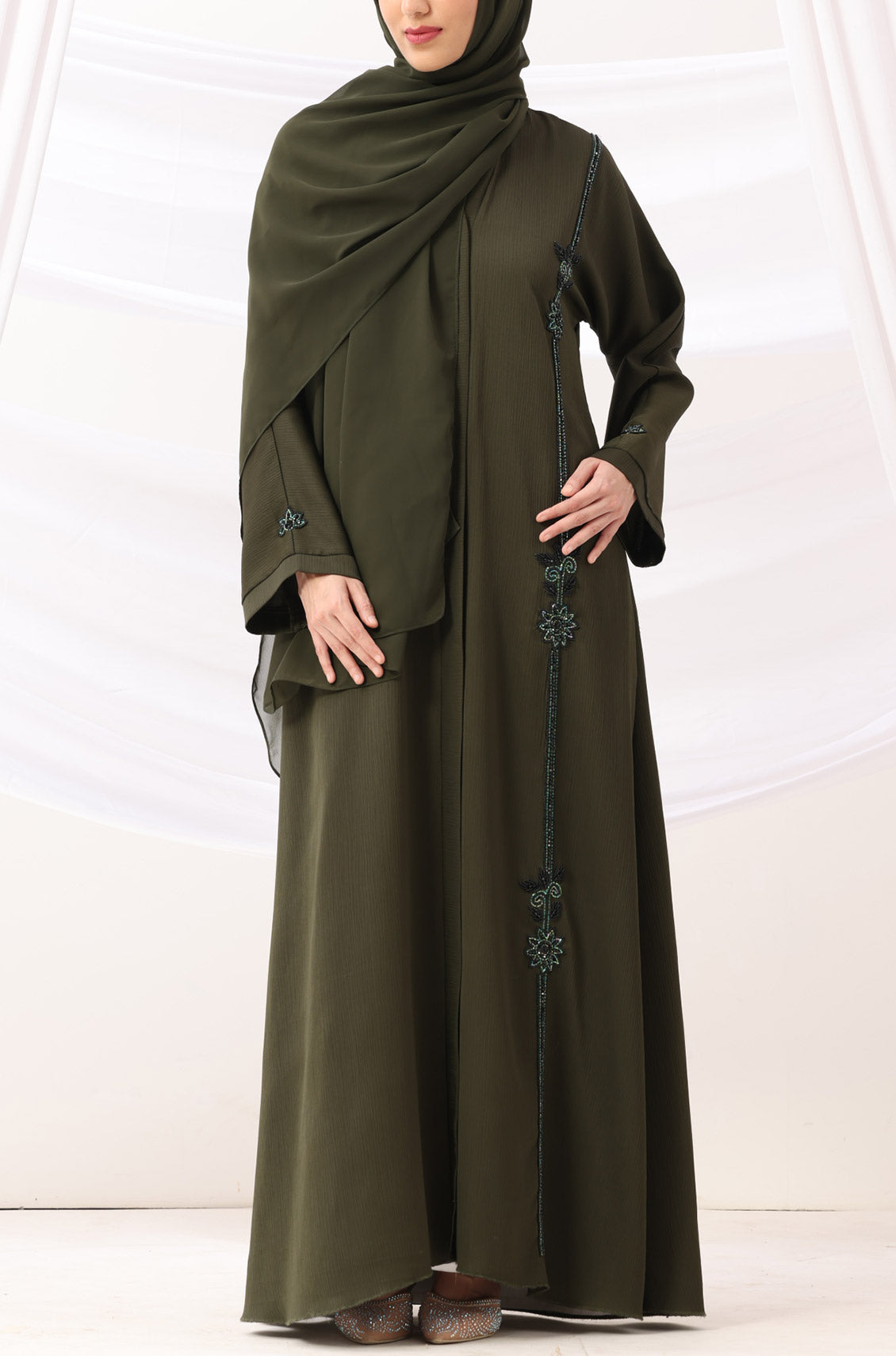 Sehr Handwork Abaya Deep Olive