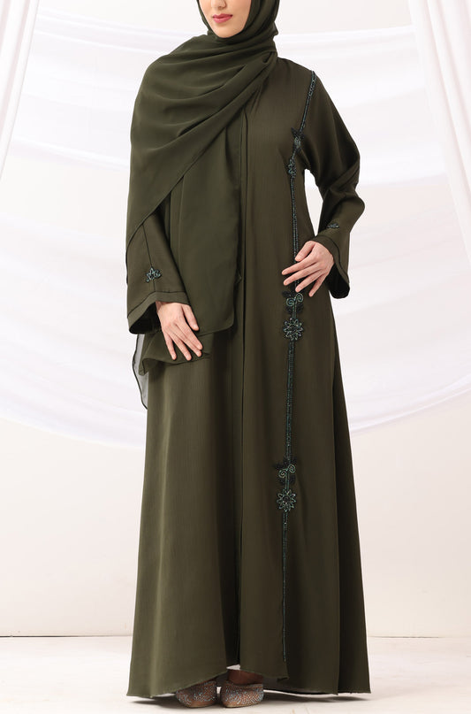 Sehr Handwork Abaya Deep Olive