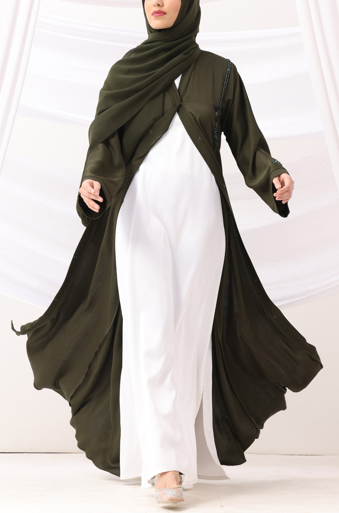 Sehr Handwork Abaya Deep Olive