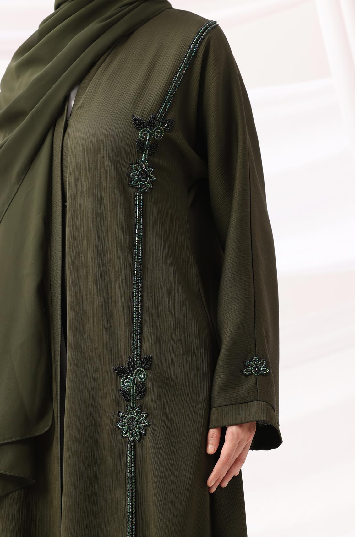 Sehr Handwork Abaya Deep Olive