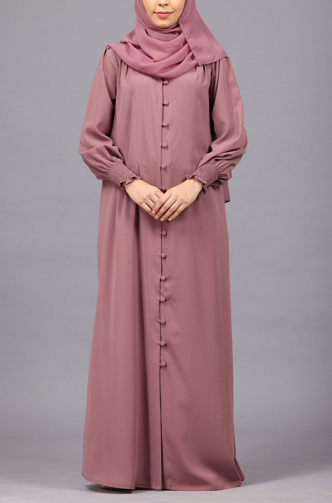 Dusty Pink Elastic Cuff Simple Abaya