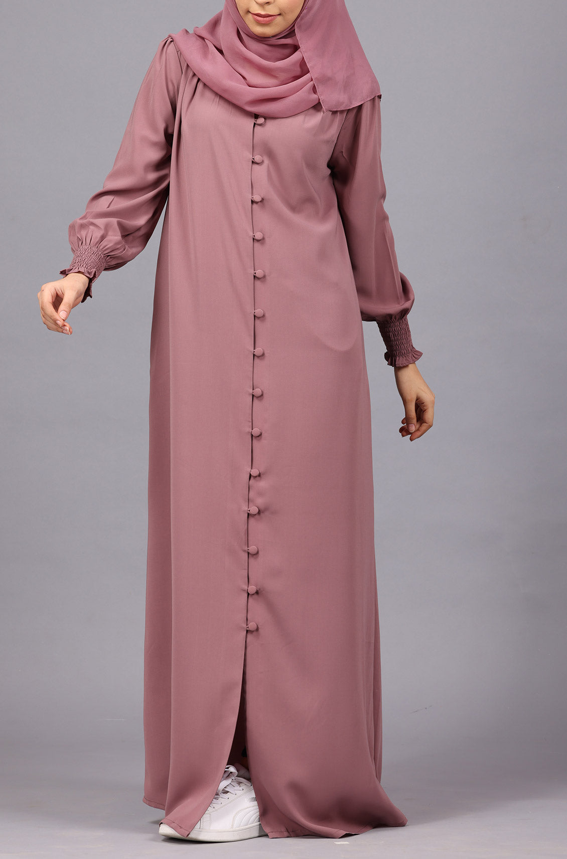 Dusty Pink Elastic Cuff Simple Abaya
