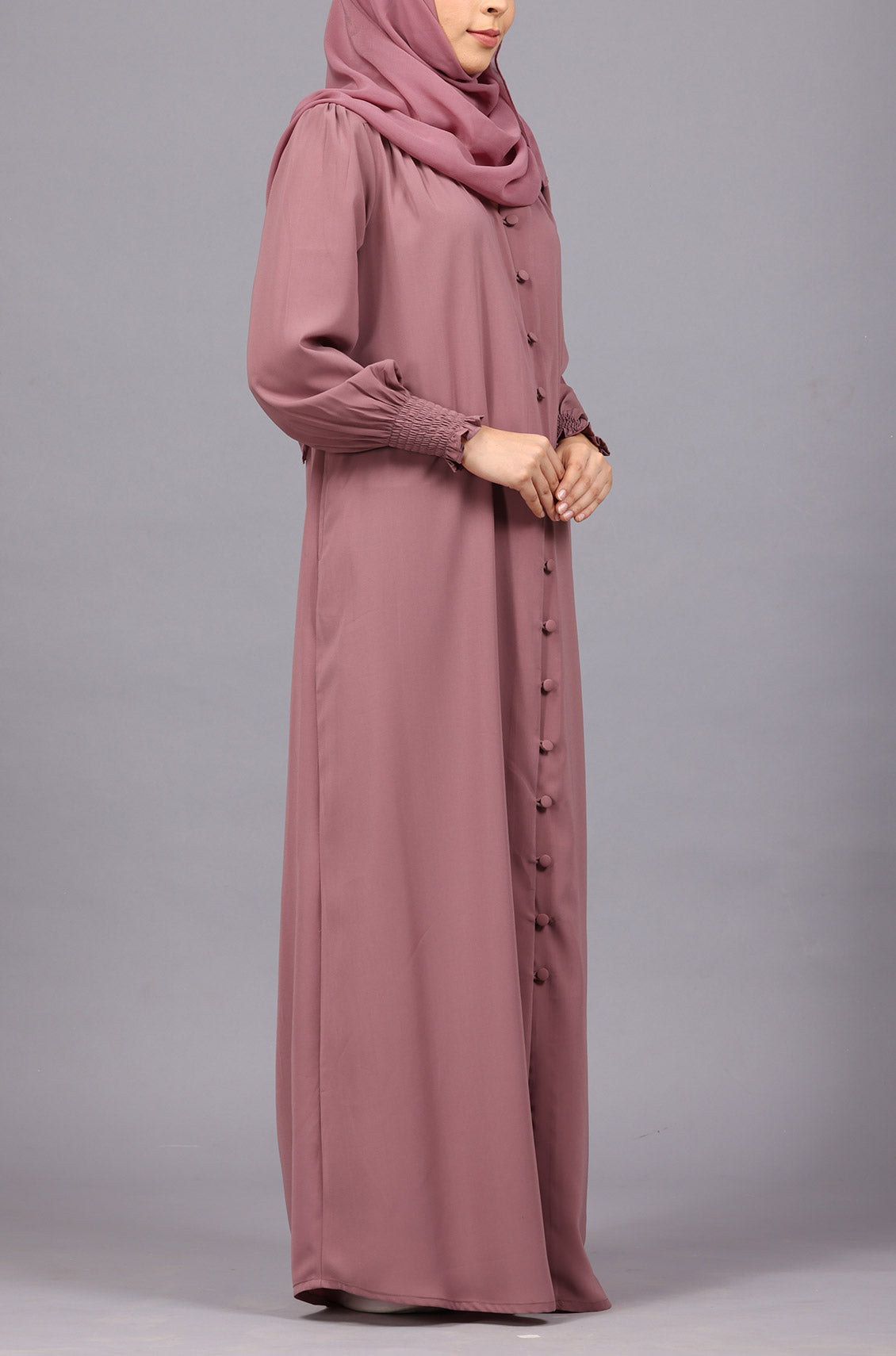 Dusty Pink Elastic Cuff Simple Abaya