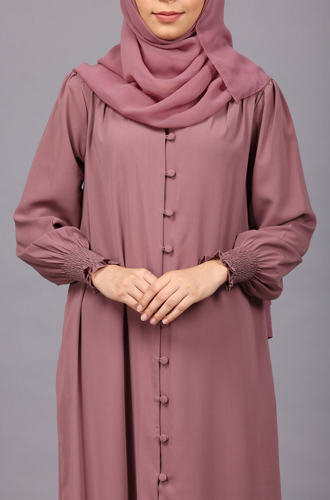 Dusty Pink Elastic Cuff Simple Abaya