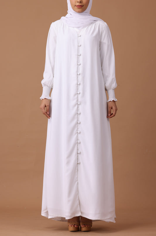 White Elastic Cuff Simple Abaya