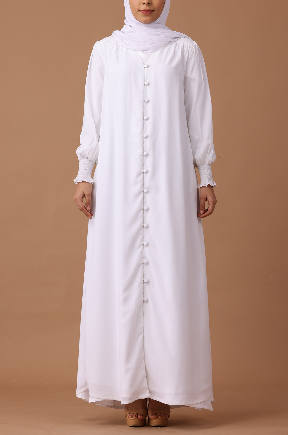 White Elastic Cuff Simple Abaya