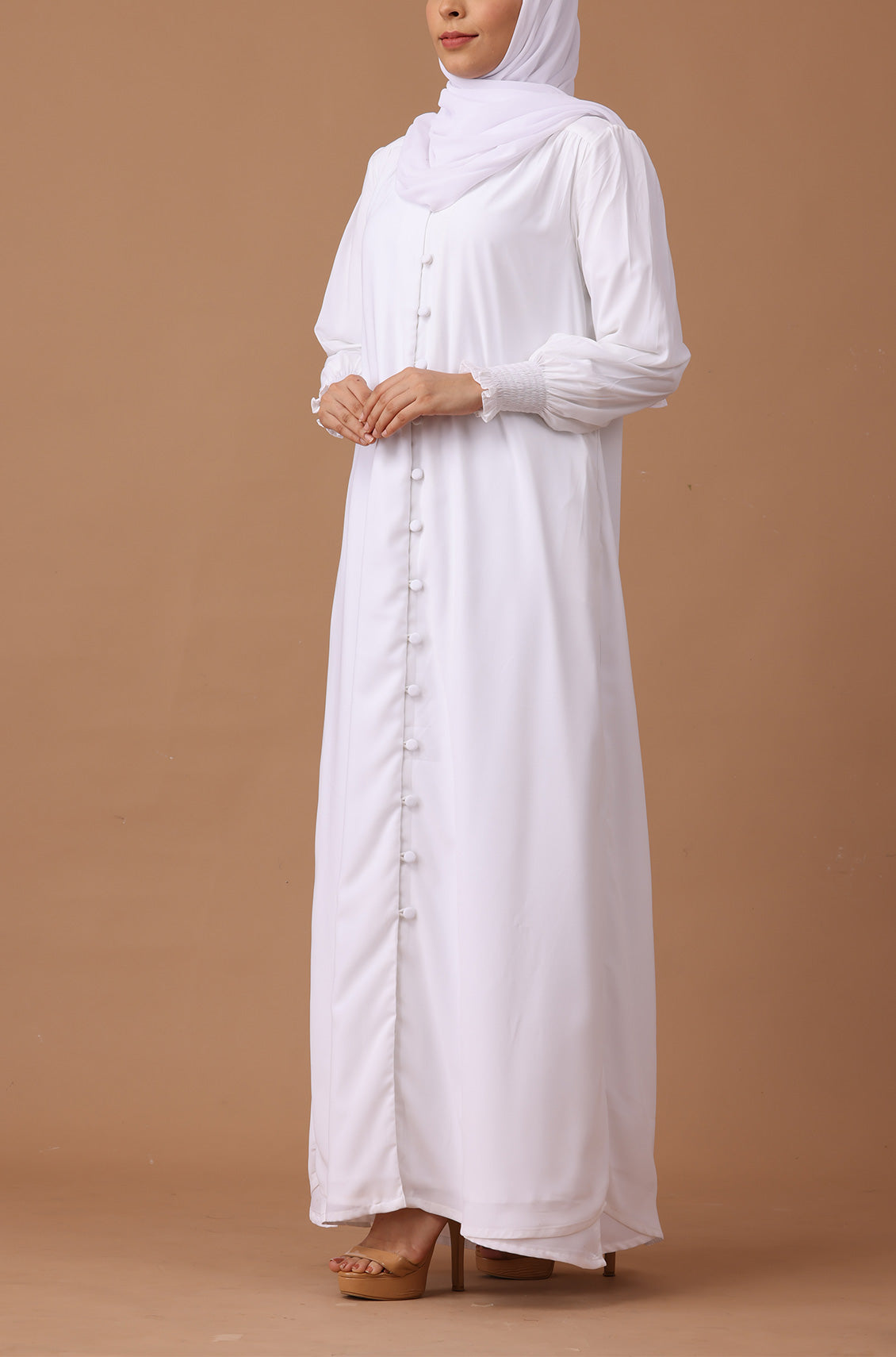 White Elastic Cuff Simple Abaya