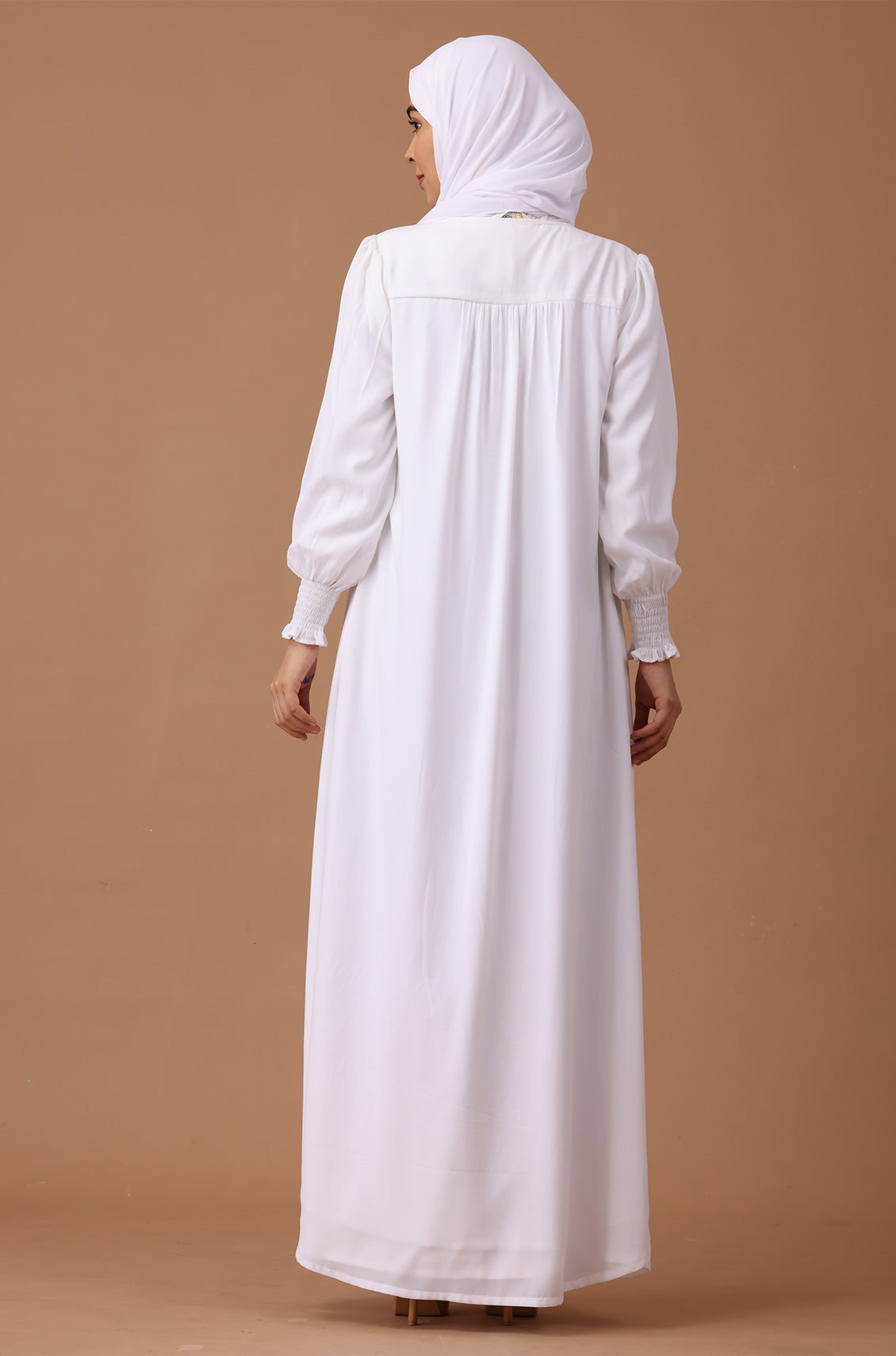 White Elastic Cuff Simple Abaya