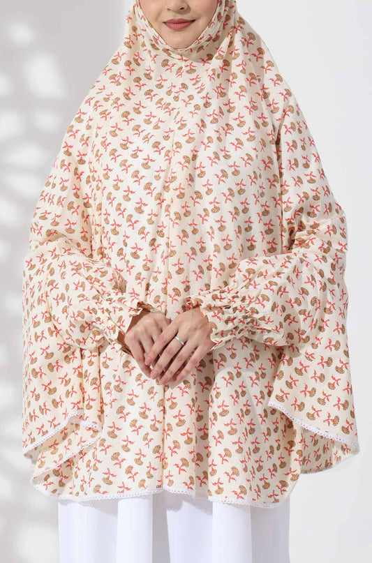 Cream Floral Cotton Namaz Makhna