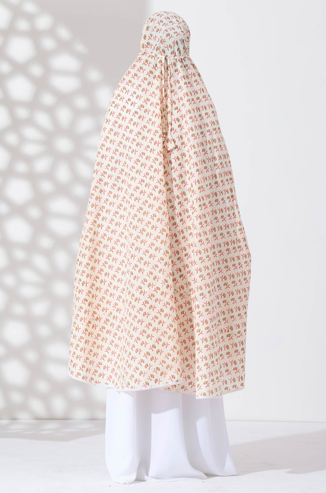 Cream Floral Knee Length Cotton Namaz Makhna