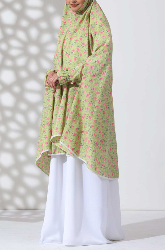 Mint Floral Knee Length Cotton Namaz Makhna