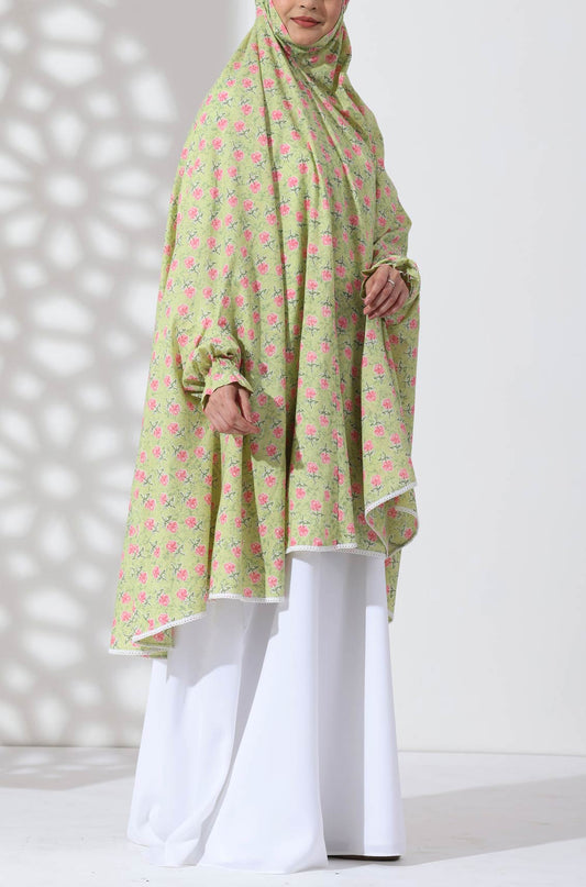 Mint Floral Knee Length Cotton Namaz Makhna