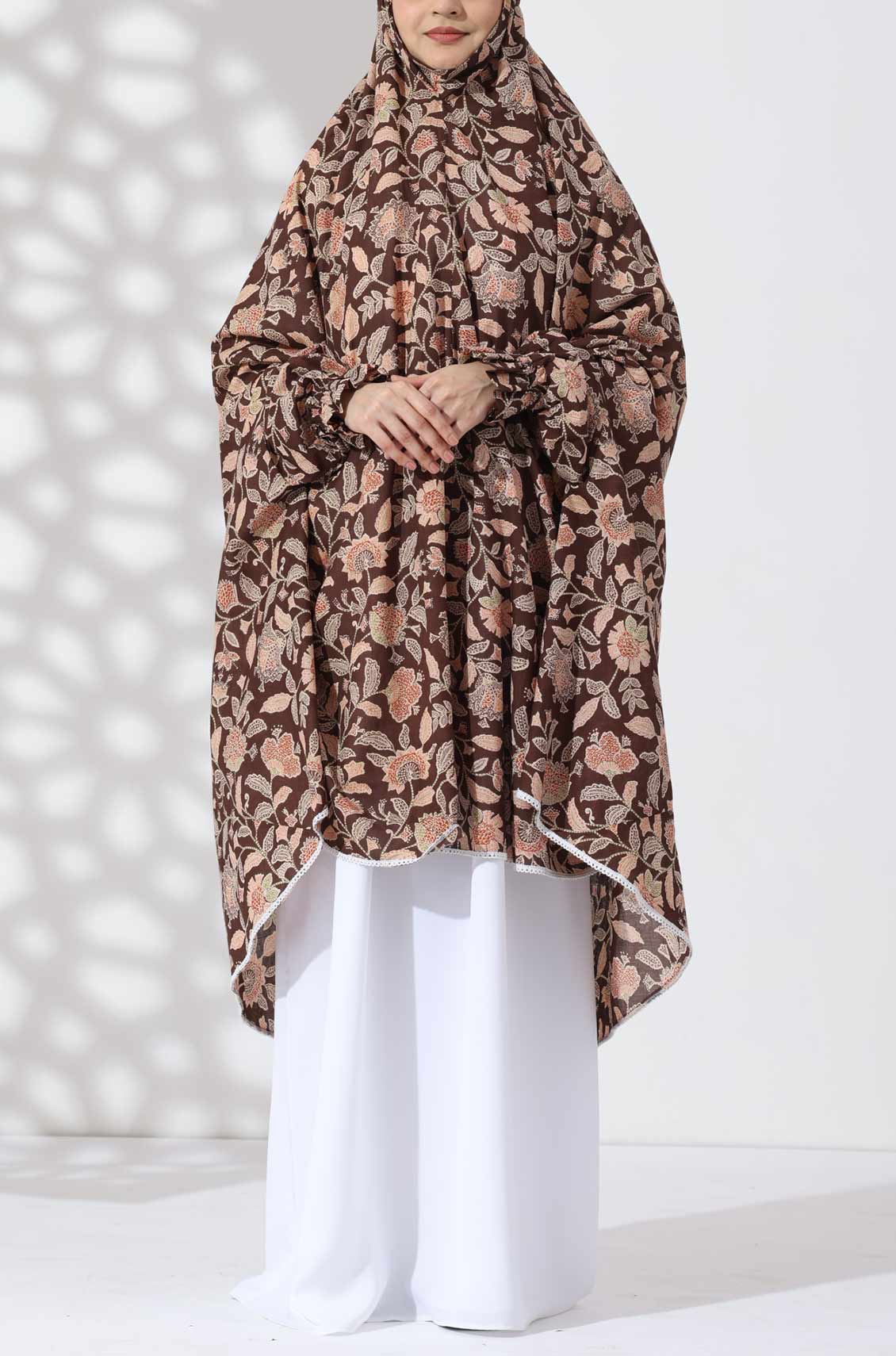 Brown Floral Knee Length Cotton Namaz Makhna