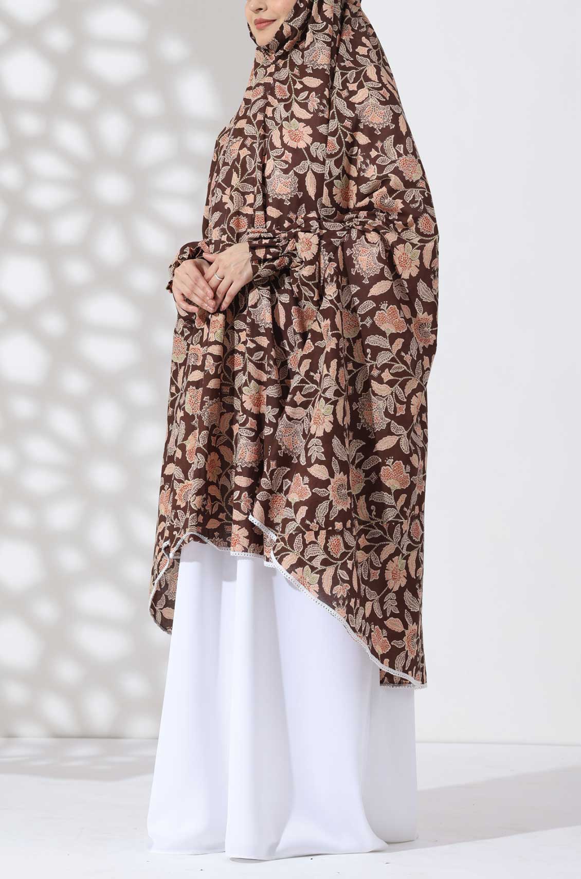 Brown Floral Knee Length Cotton Namaz Makhna