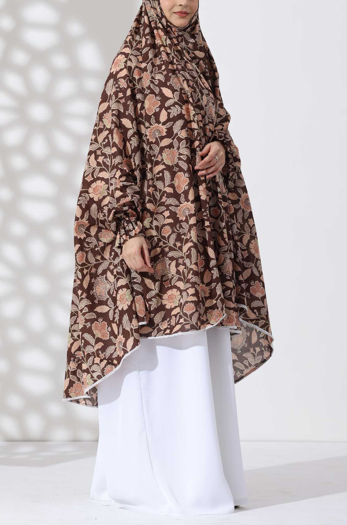 Brown Floral Knee Length Cotton Namaz Makhna