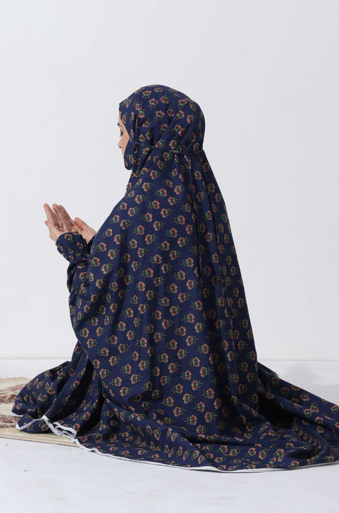 Navy Bloom Knee Length Cotton Namaz Makhna