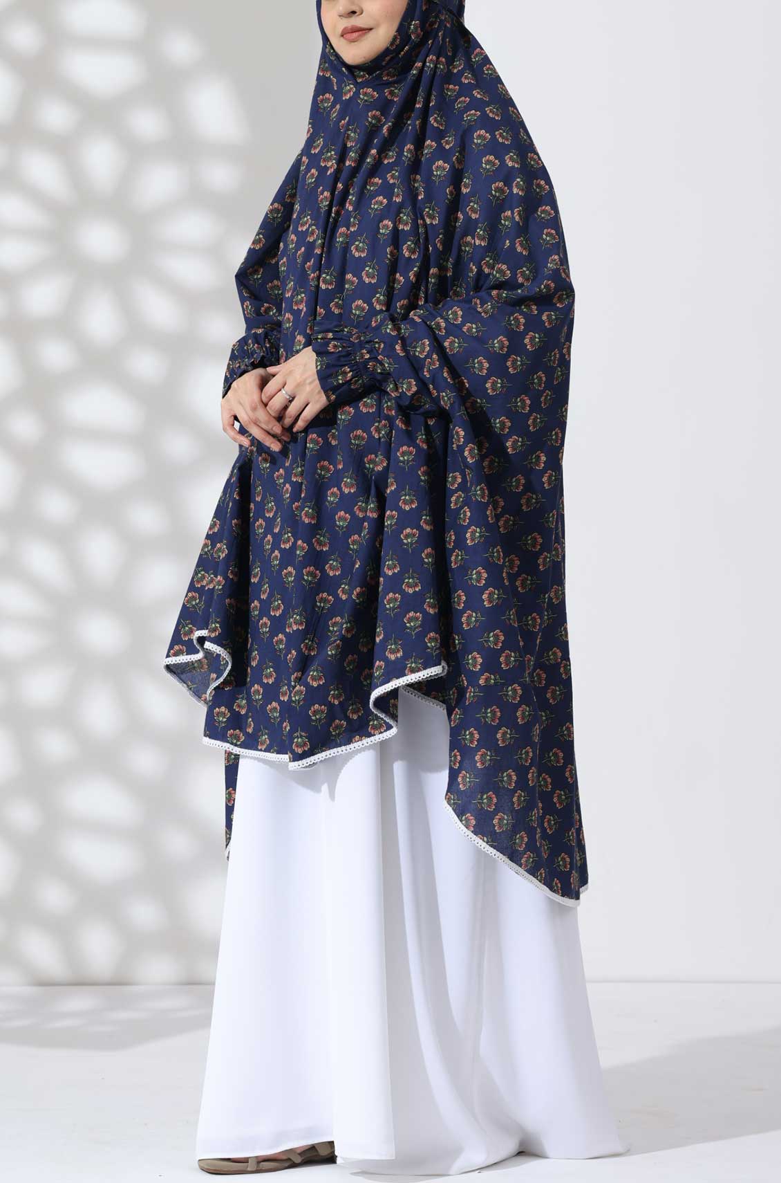 Navy Bloom Knee Length Cotton Namaz Makhna