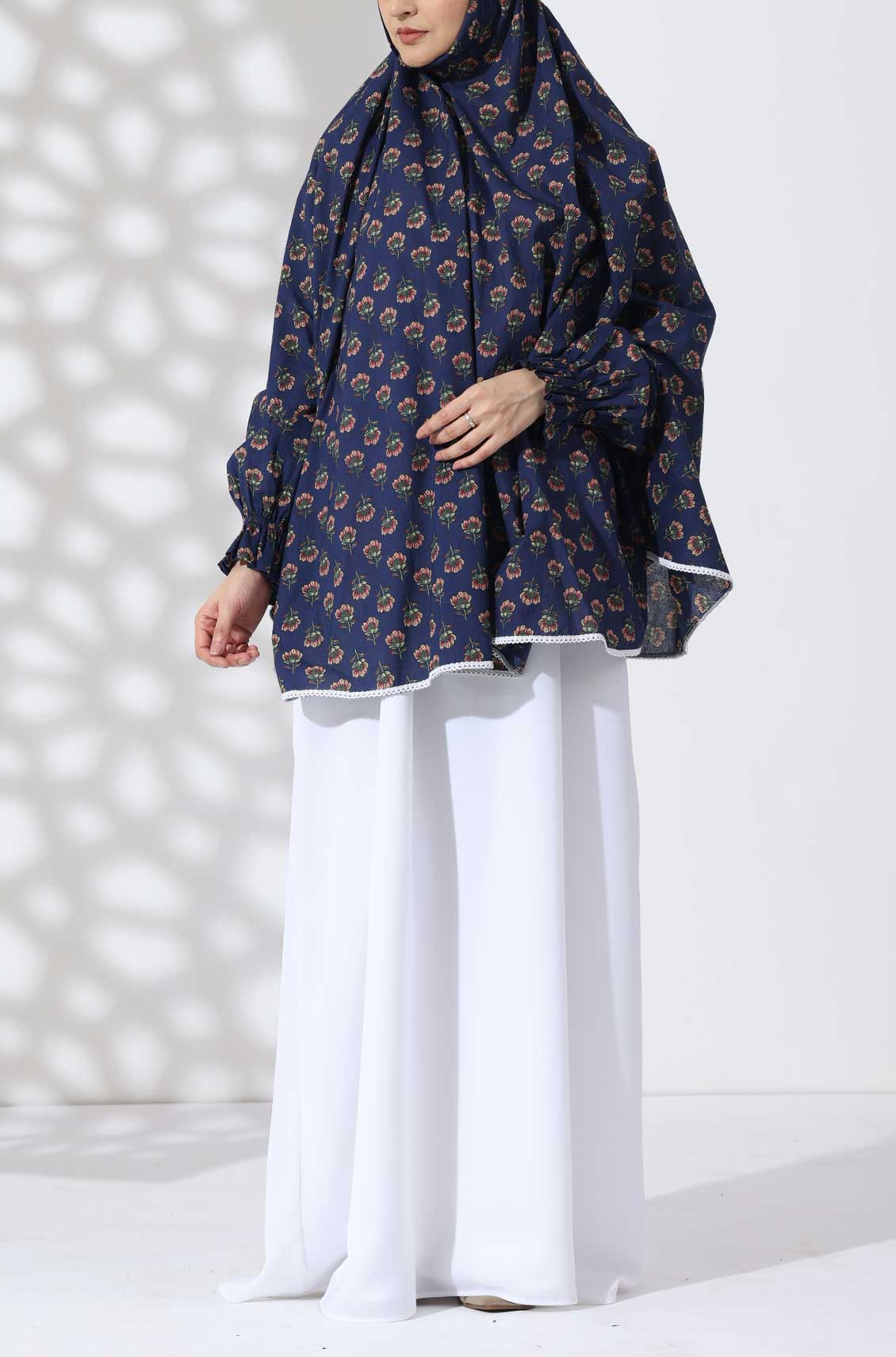 Navy Bloom Cotton Namaz Makhna