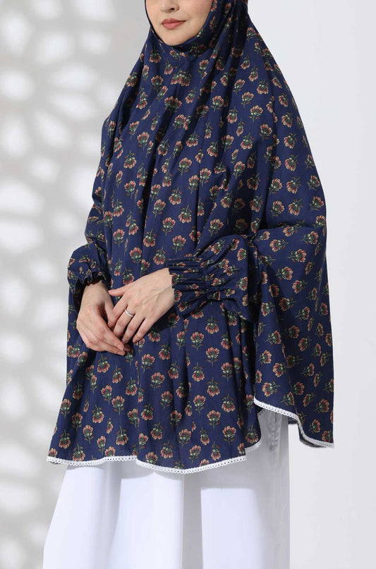 Navy Bloom Cotton Namaz Makhna