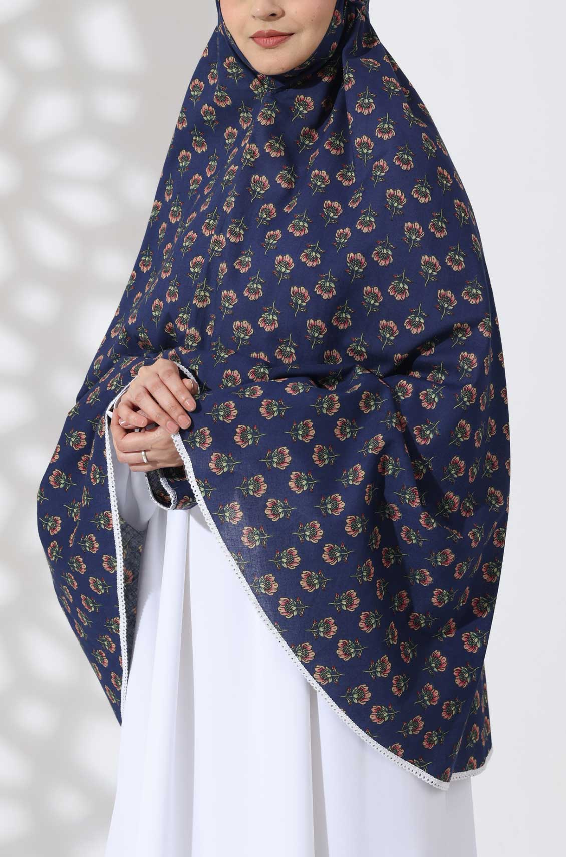 Navy Bloom Cotton Namaz Makhna