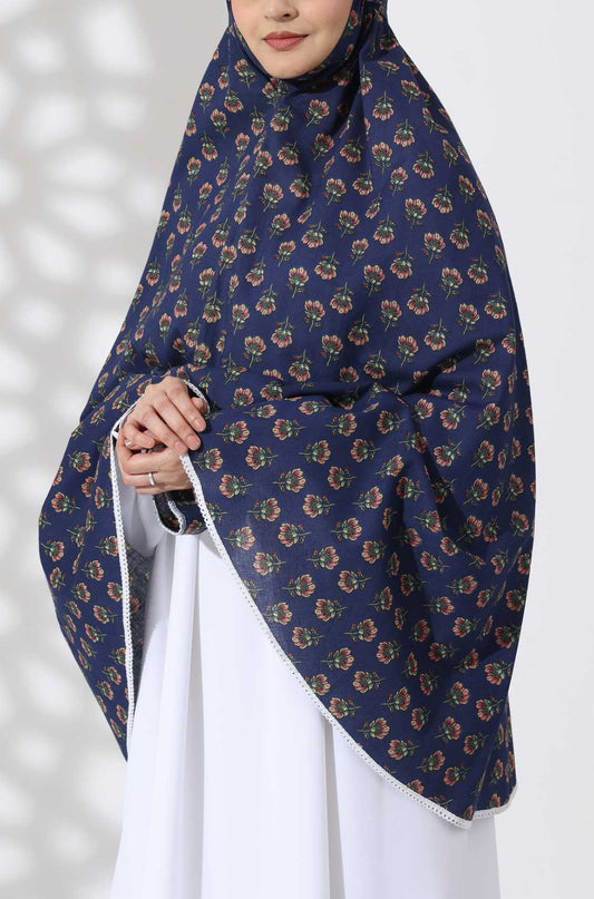 Navy Bloom Cotton Namaz Makhna
