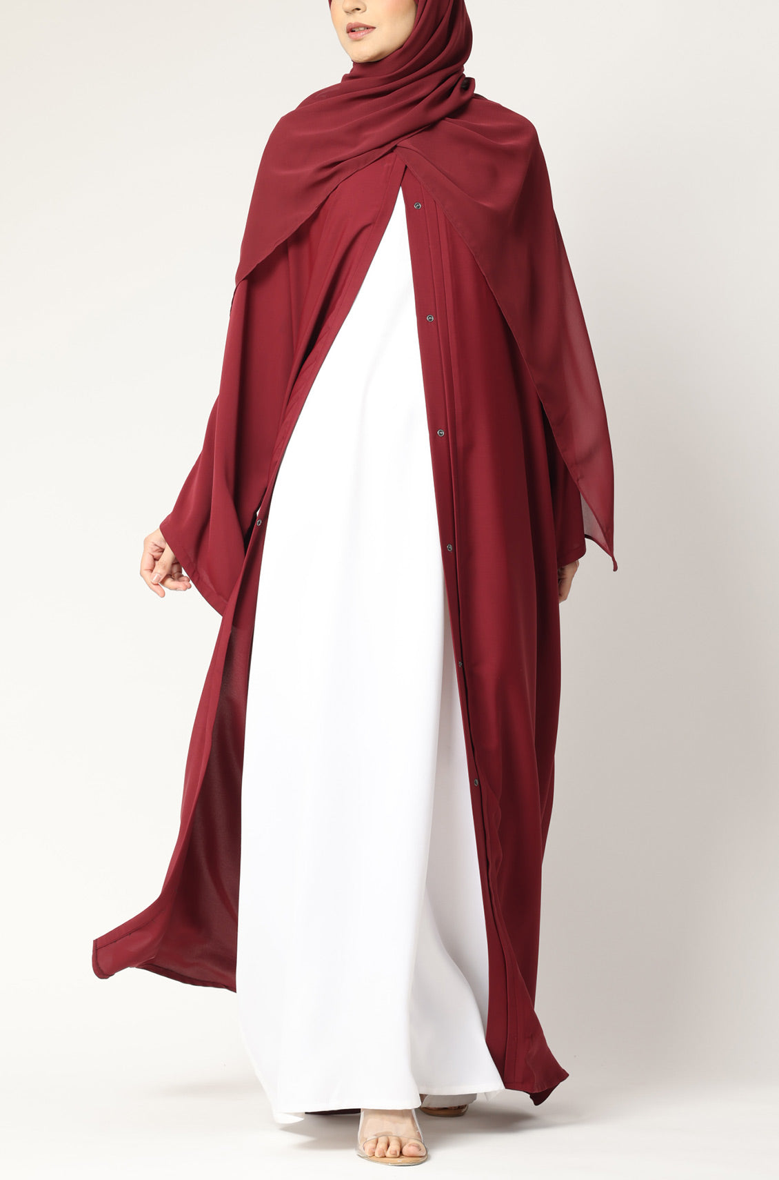 Simple Everyday Abaya - Front Open Maroon