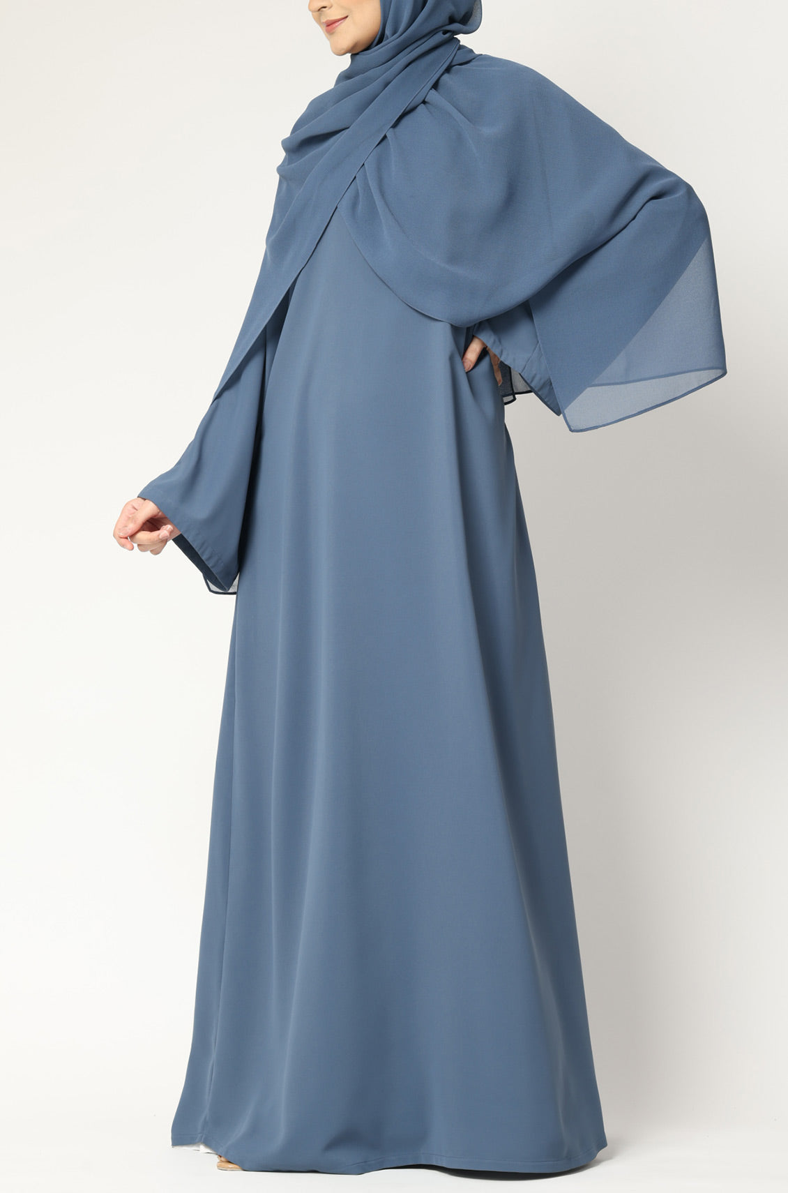 Simple Everyday Abaya - Front Closed Blue Azure