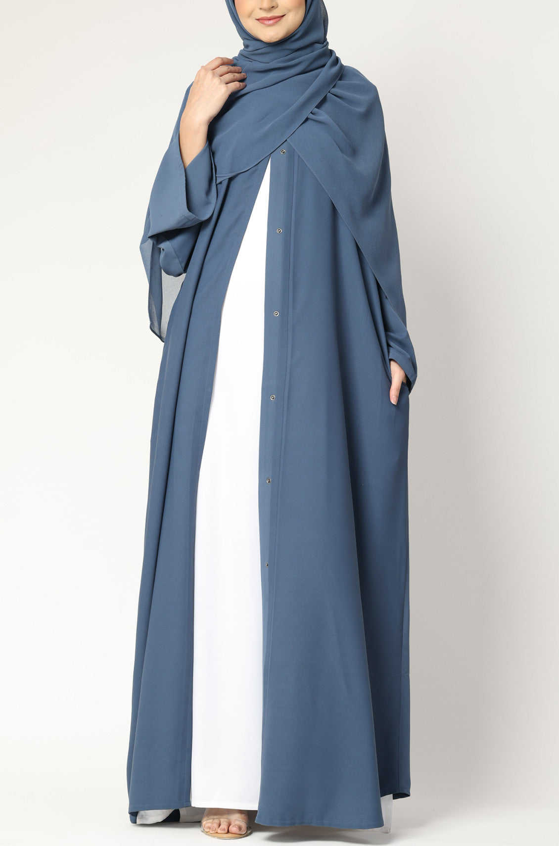 Simple Everyday Abaya - Front Open Blue Azure