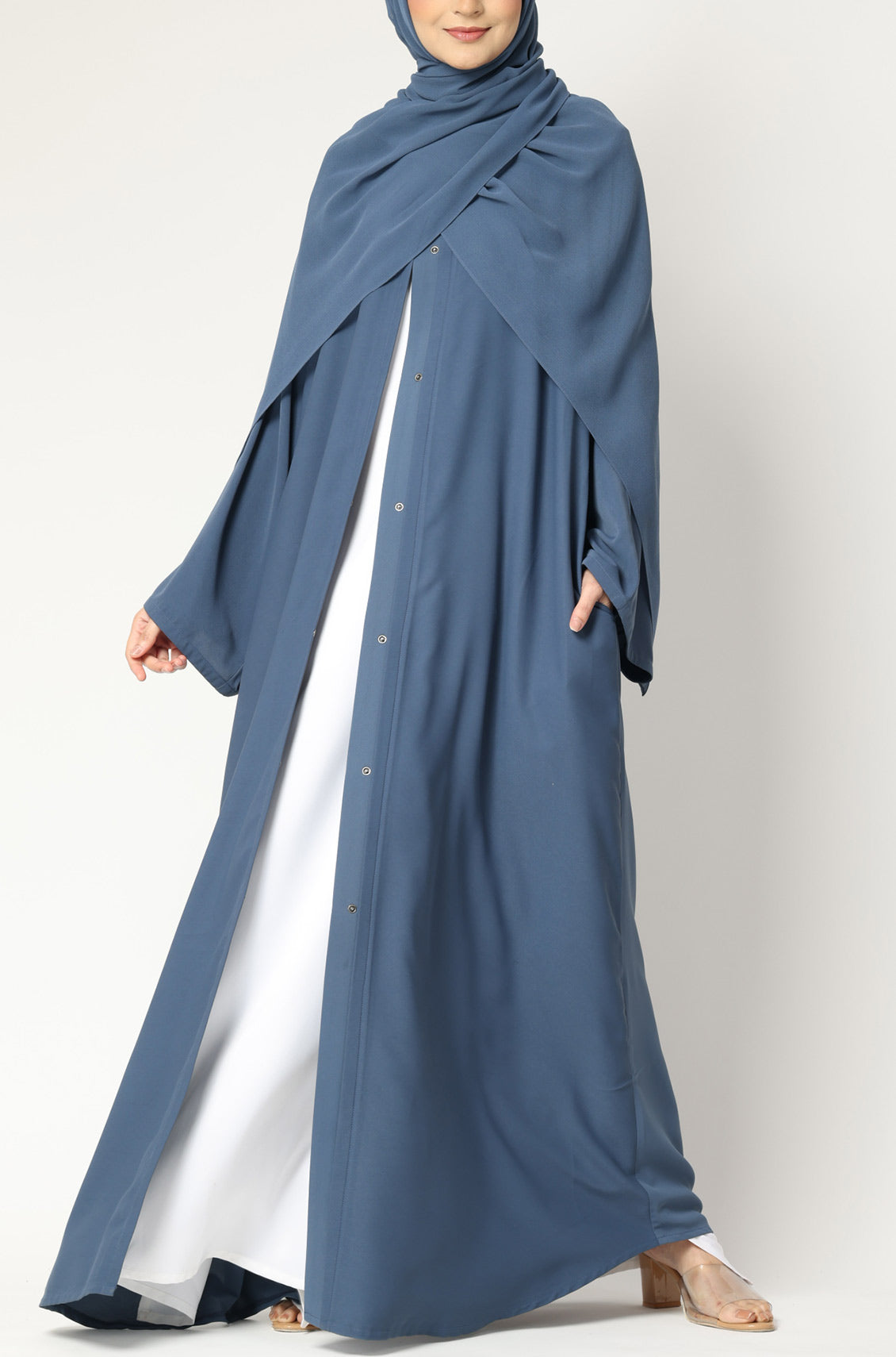 Simple Everyday Abaya - Front Open Blue Azure