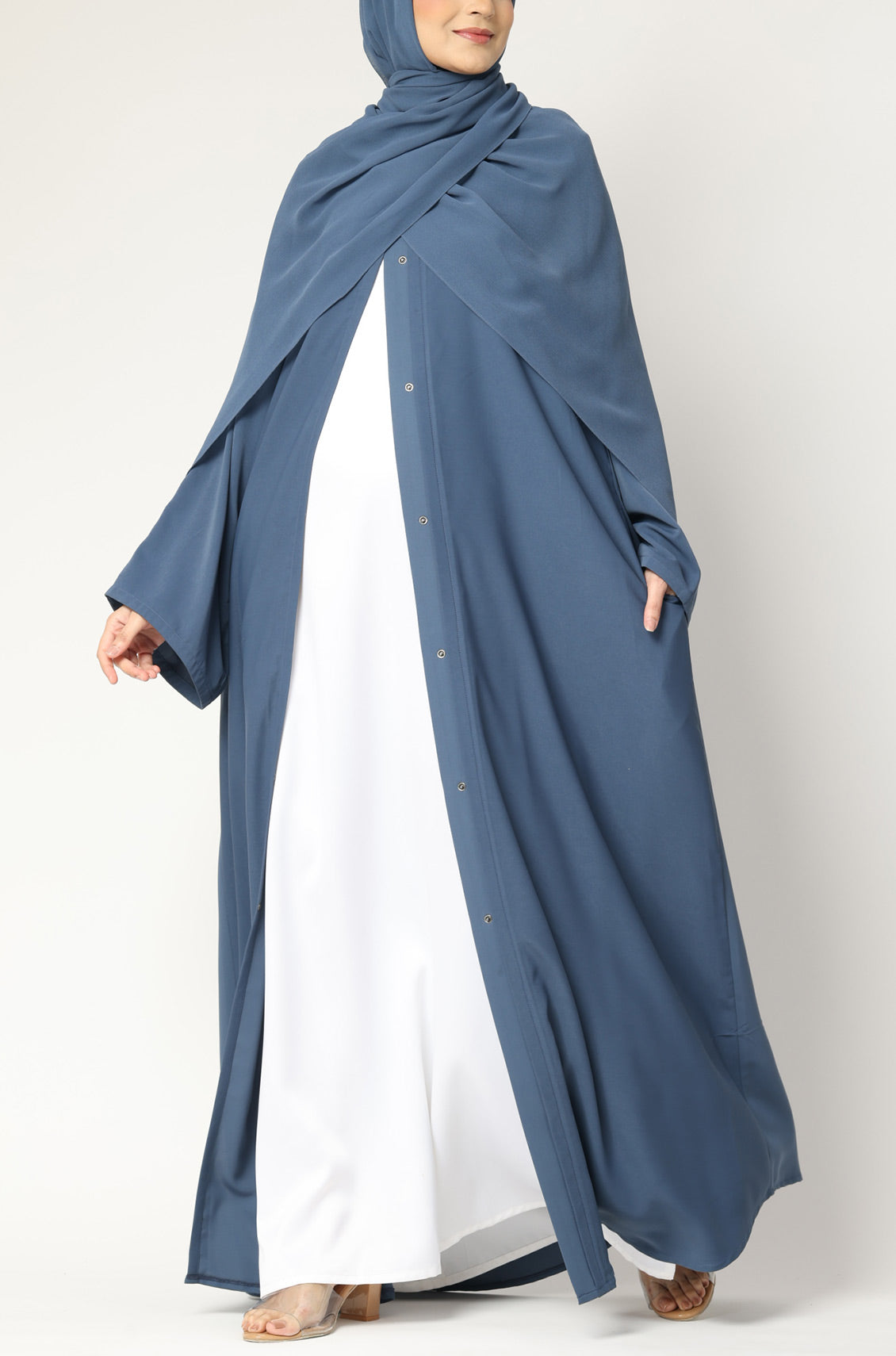 Simple Everyday Abaya - Front Open Blue Azure