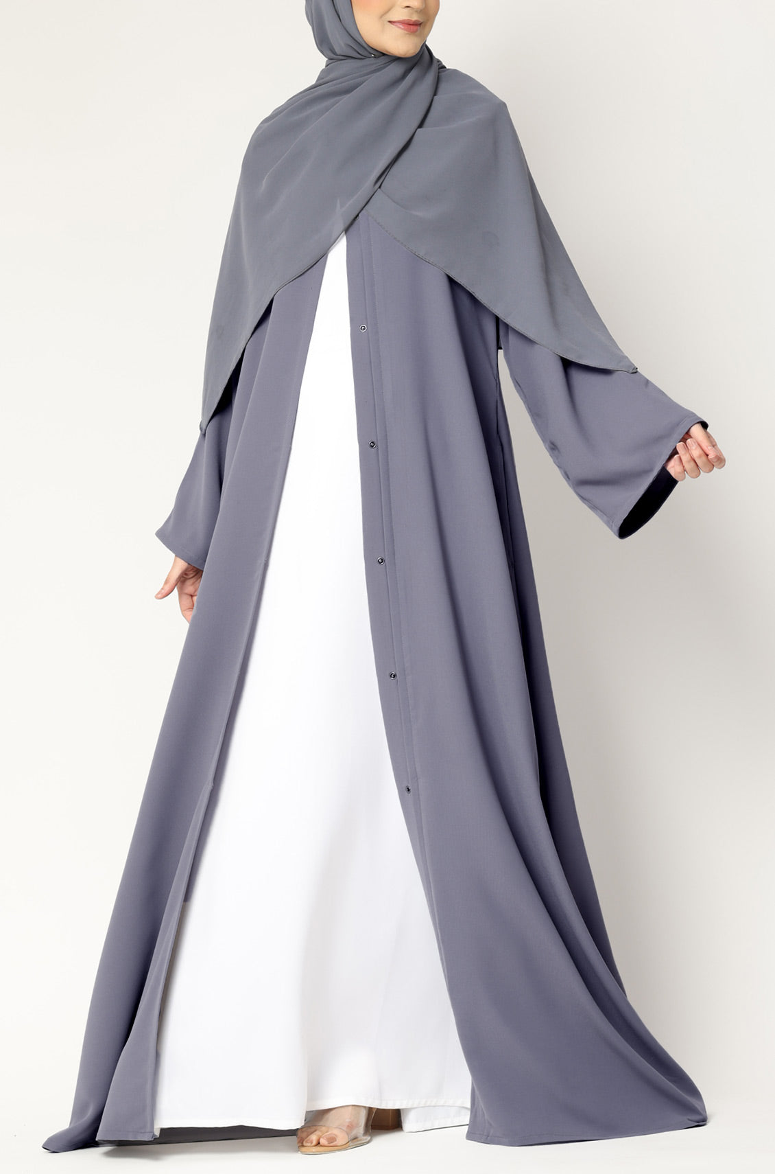 Simple Everyday Abaya - Front Open Cool Grey