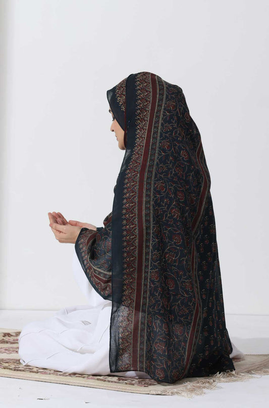 Navy Rose Cotton Namaz Dupatta