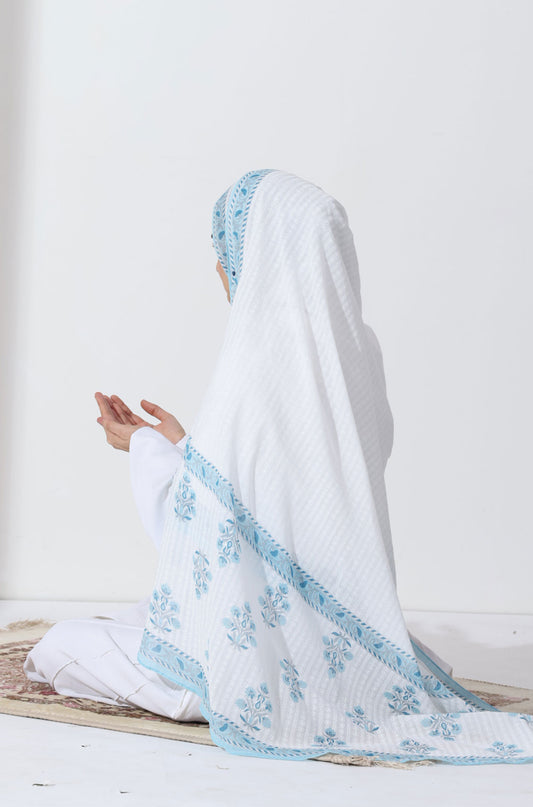 White Blossom Cotton Namaz Dupatta