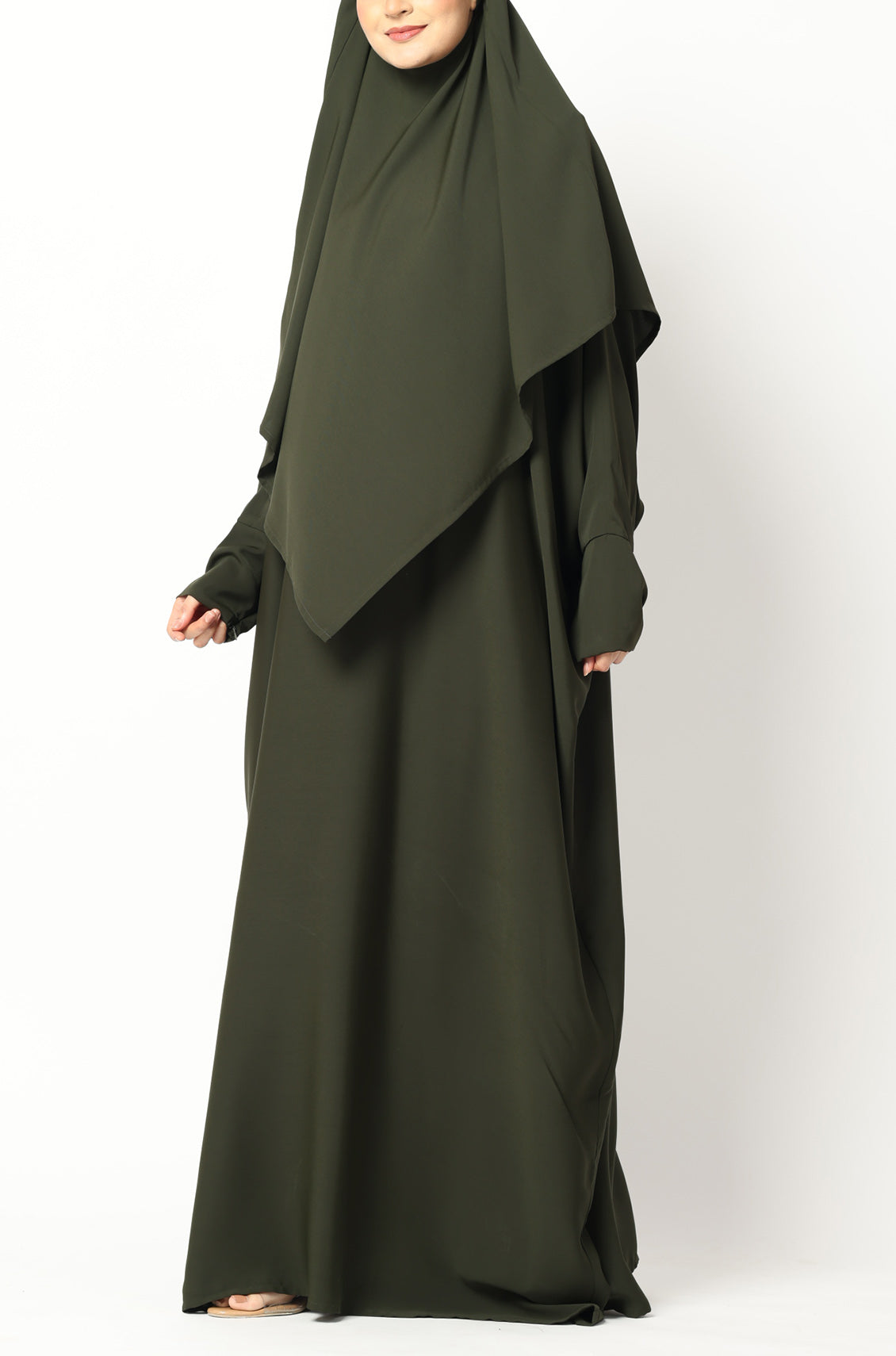 Simple Abaya Kaftan Style Olive Green