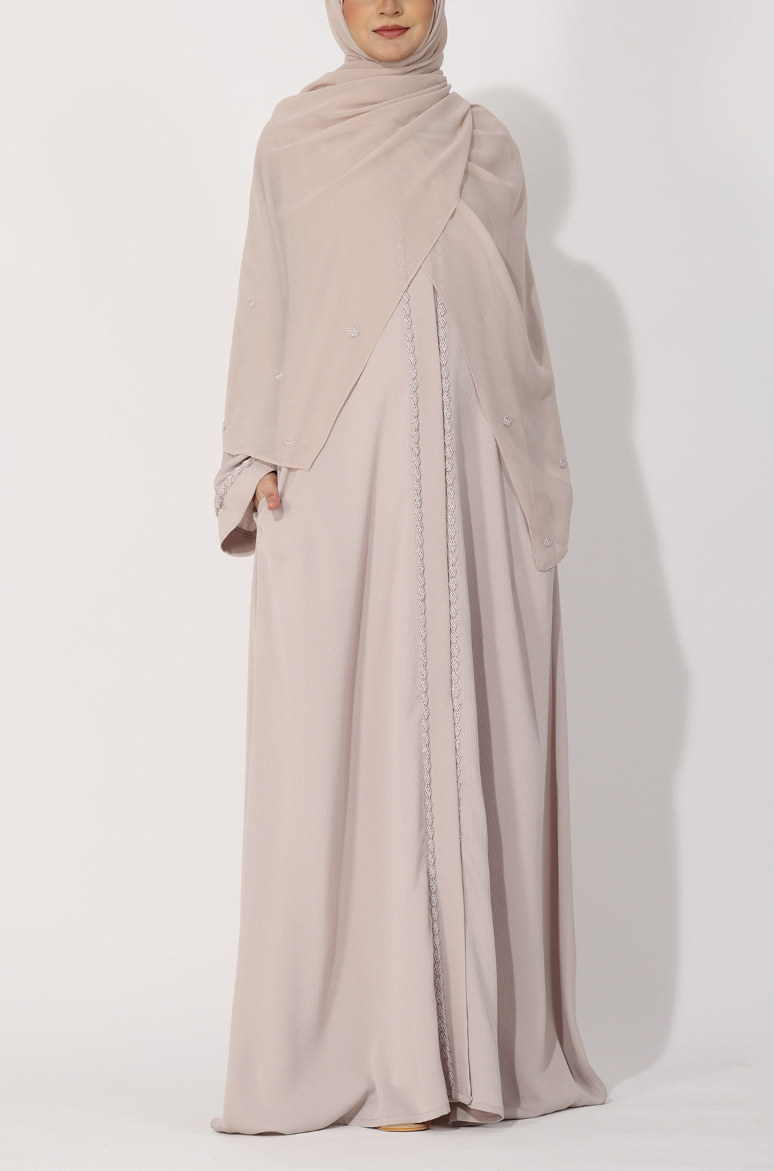 Diamond Pearl Abaya Dress Ivory Silver
