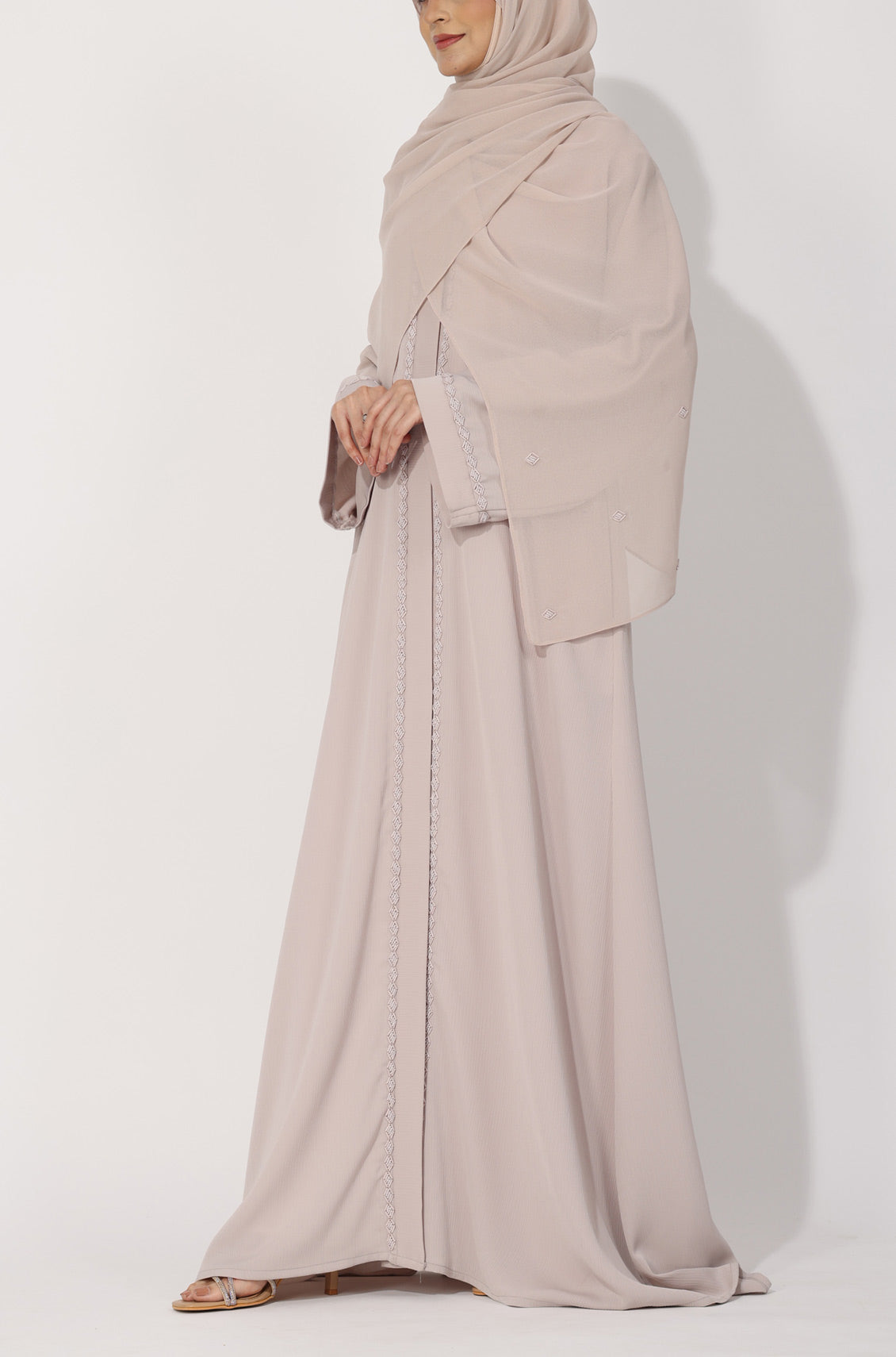 Diamond Pearl Abaya Dress Ivory Silver