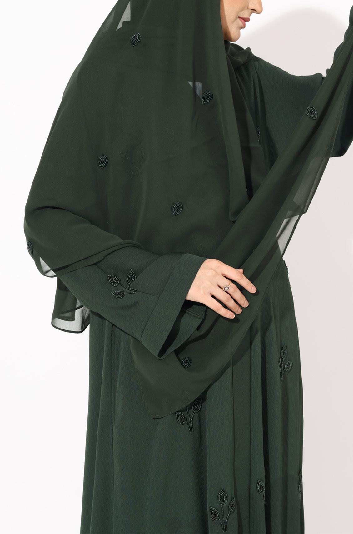 Luxury Pretty Petals Abaya Dress - Forest Green