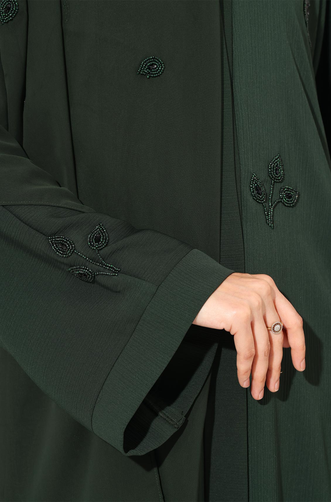 Luxury Pretty Petals Abaya Dress - Forest Green