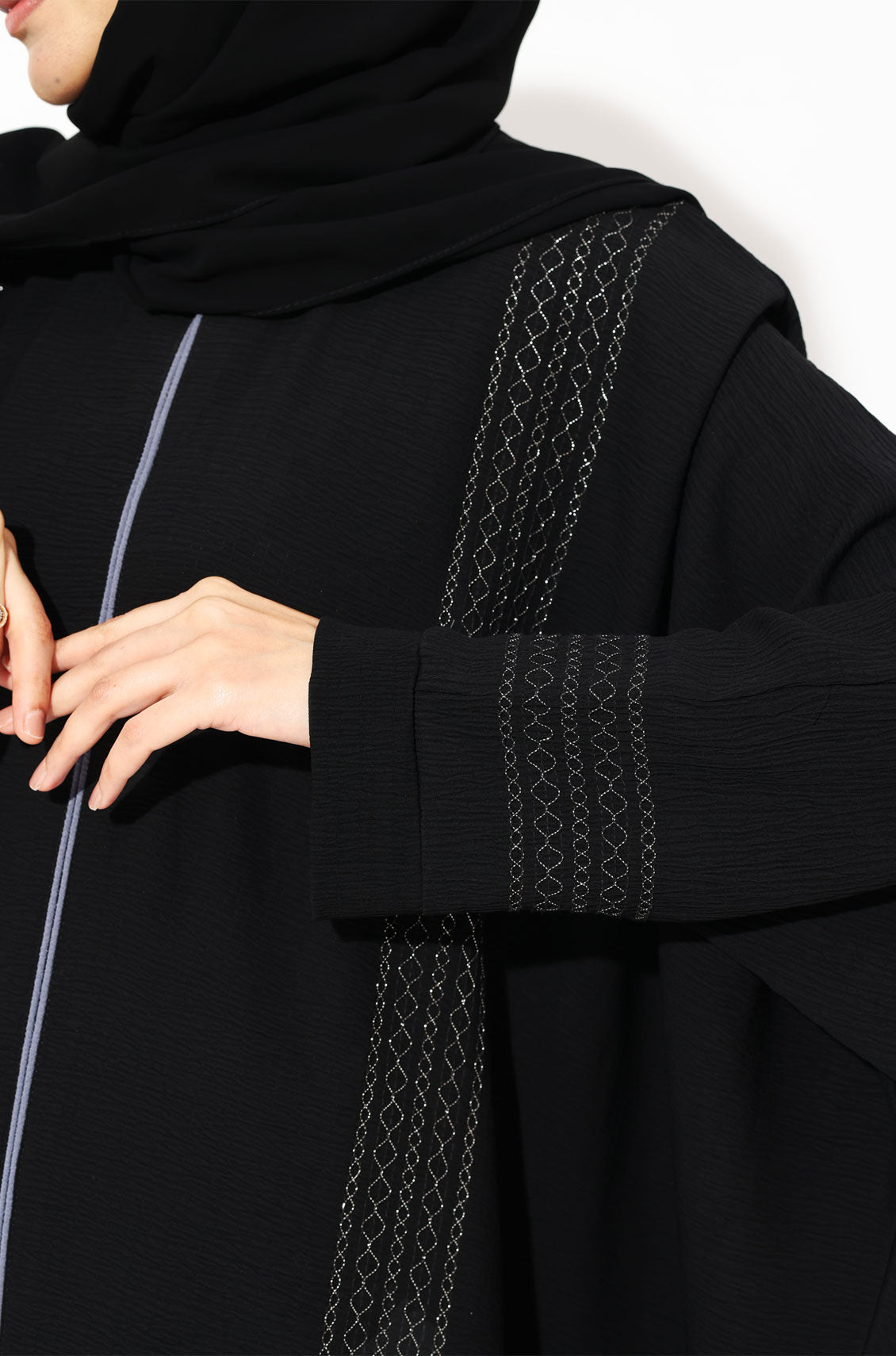 Black Zari Kaftan Abaya -Silver